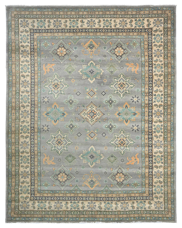 10x13 Gray Kuba Afghan Hand Knotted Wool Area Rug